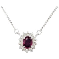 Estate Ruby and White Diamond Pendant Necklace in Platinum