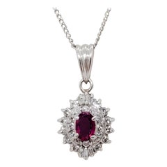 Estate Ruby and White Diamond Pendant Necklace in Platinum