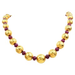 Nachlass Rubin Diamant 18k Gold strukturierte Matinee Halskette