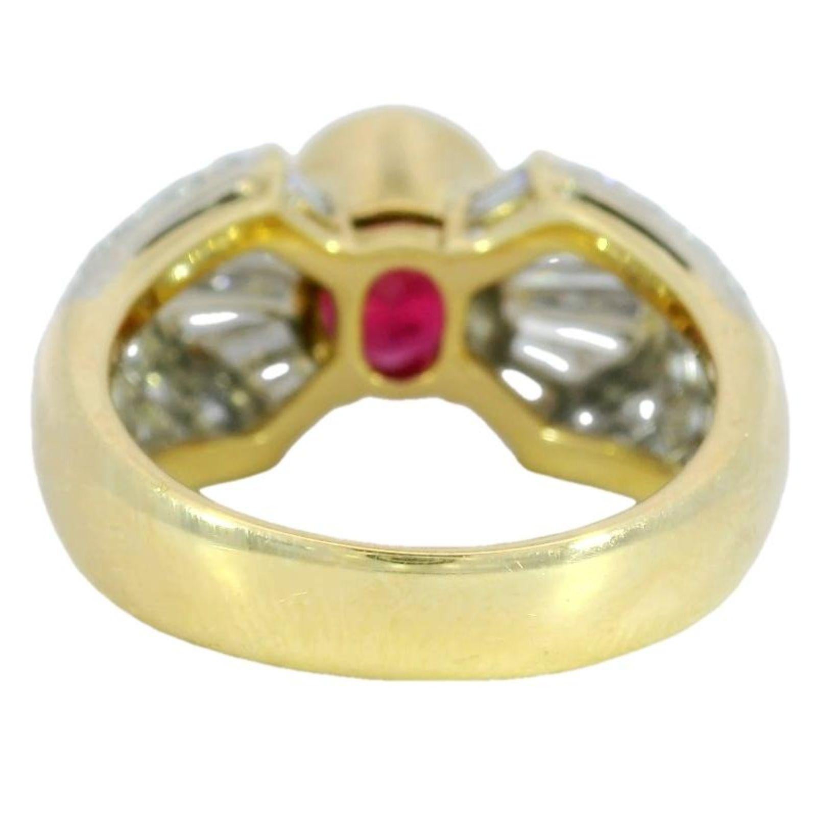 Taille ovale Estate Ruby Diamond Cocktail Ring or jaune 18K ~3.8ctw AGL Certified