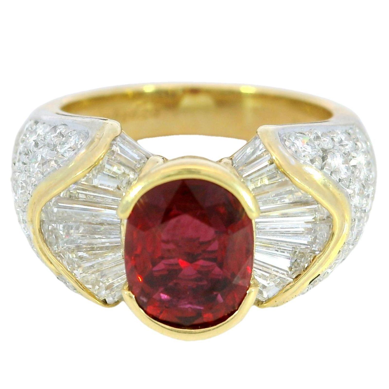  Estate Ruby Diamond Cocktail Ring or jaune 18K ~3.8ctw AGL Certified Pour femmes 