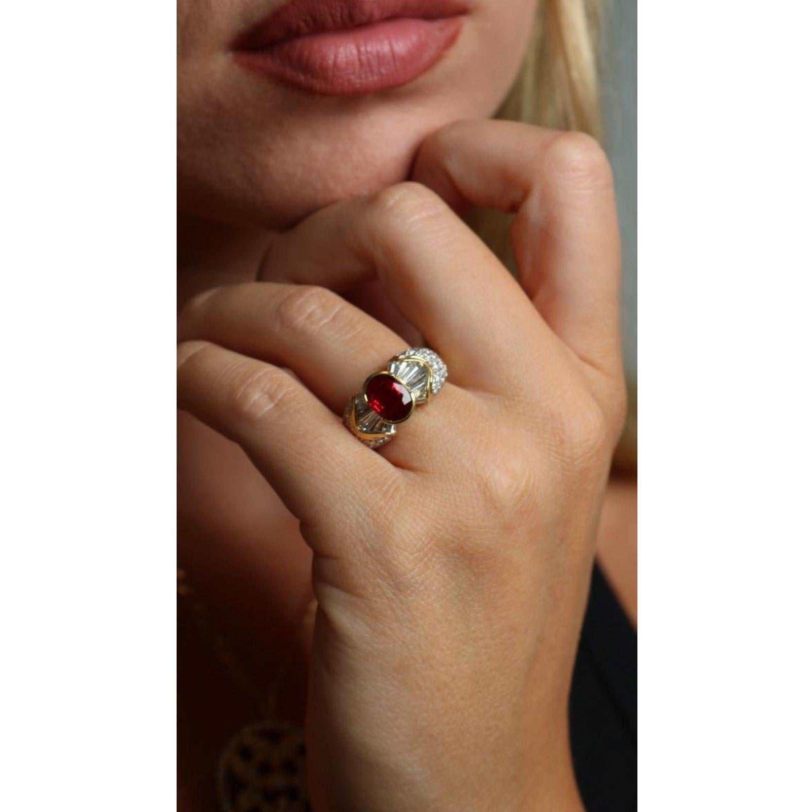 Estate Ruby Diamond Cocktail Ring or jaune 18K ~3.8ctw AGL Certified 3