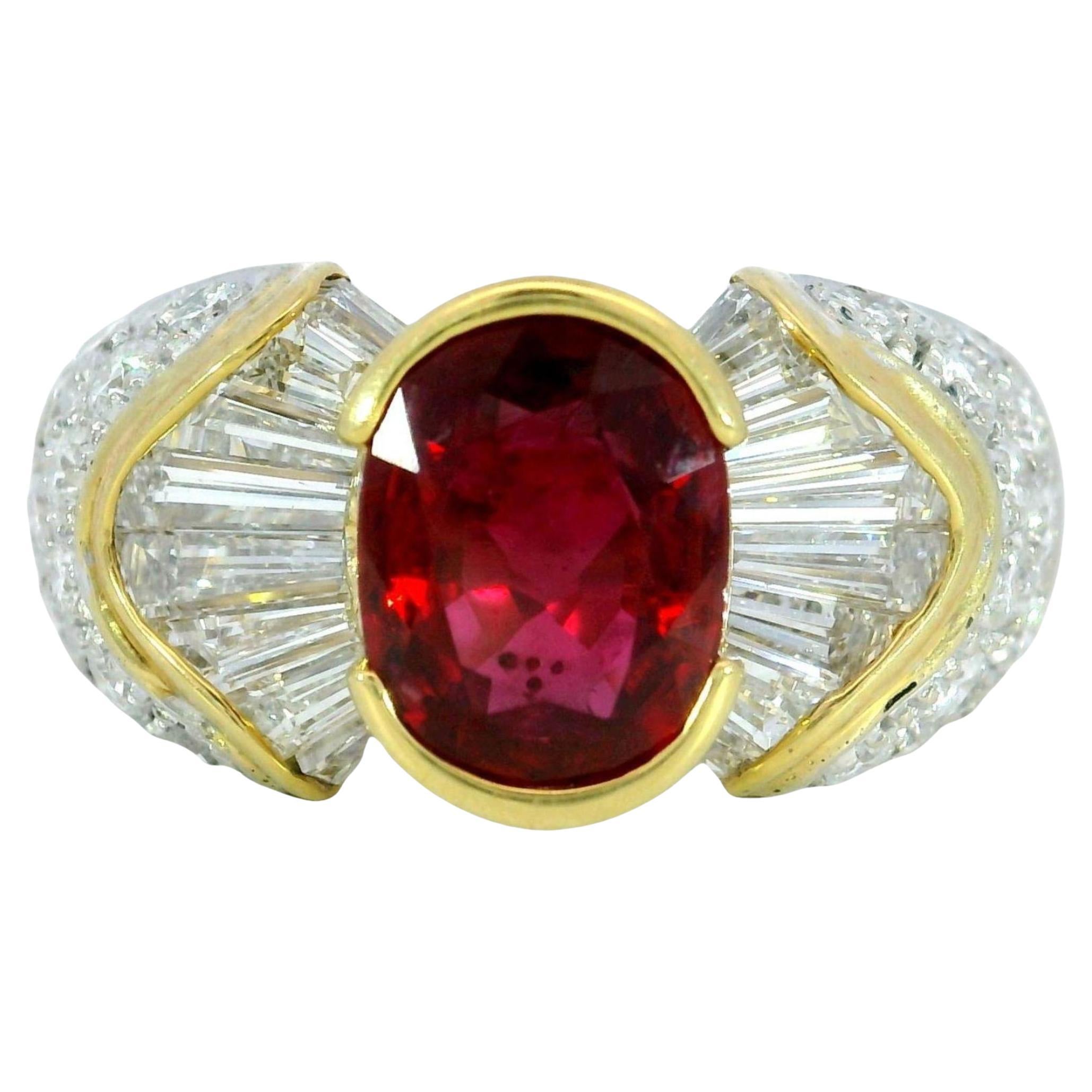 Estate Ruby Diamond Cocktail Ring or jaune 18K ~3.8ctw AGL Certified
