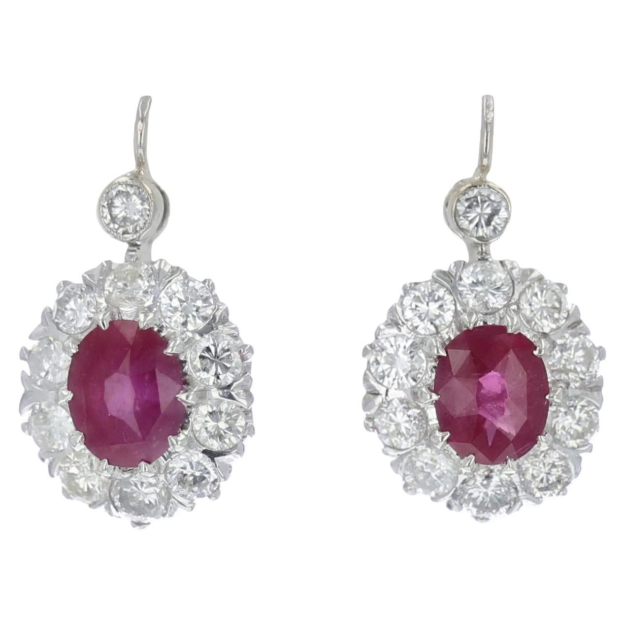 Estate Ruby and Diamond Drop Earrings