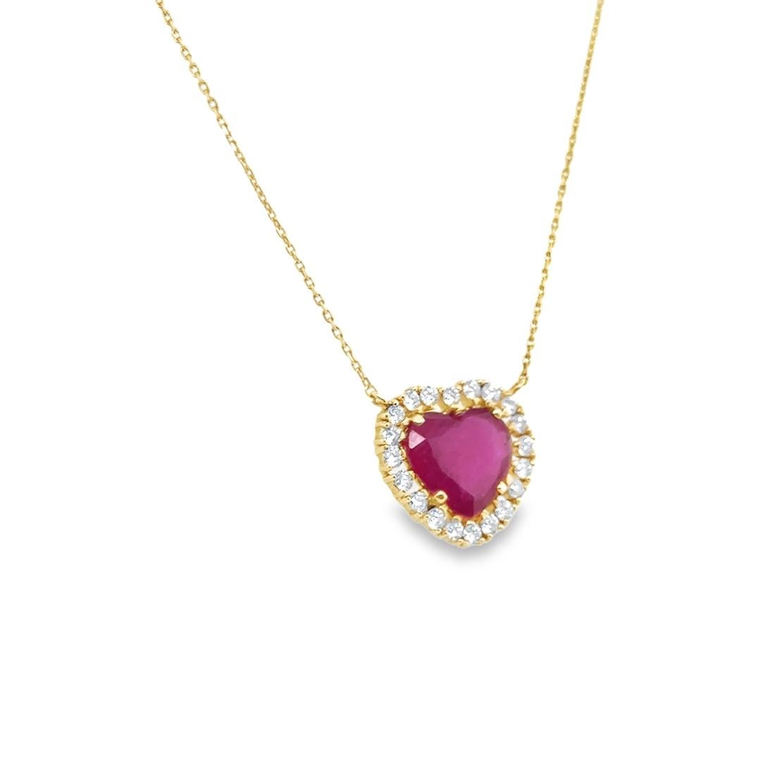 Collar Colgante Rubí y Diamantes en Forma de Corazón Oro Amarillo 18k Moderno en venta