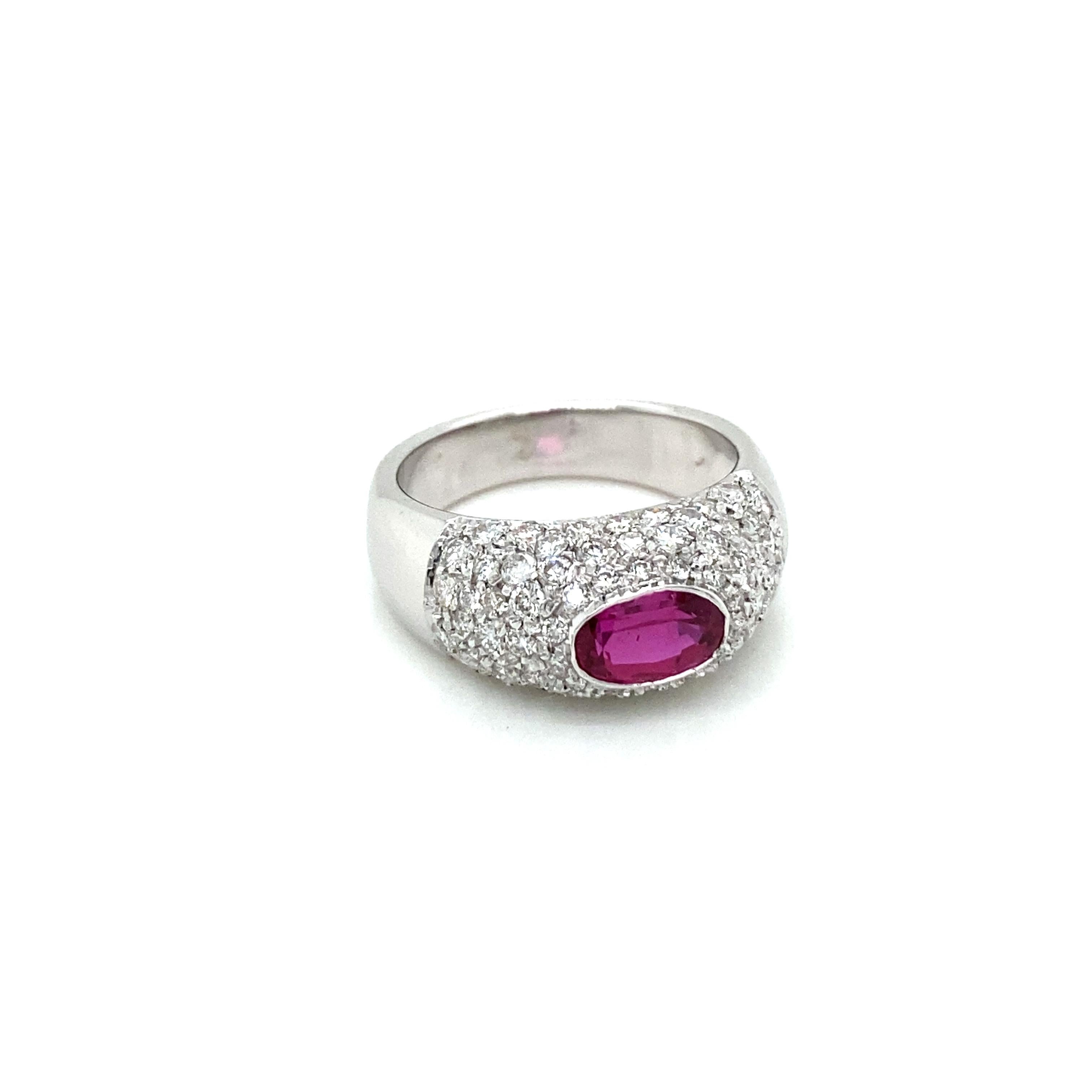 Mixed Cut Estate Ruby Diamond Pavé Gold Band Ring For Sale