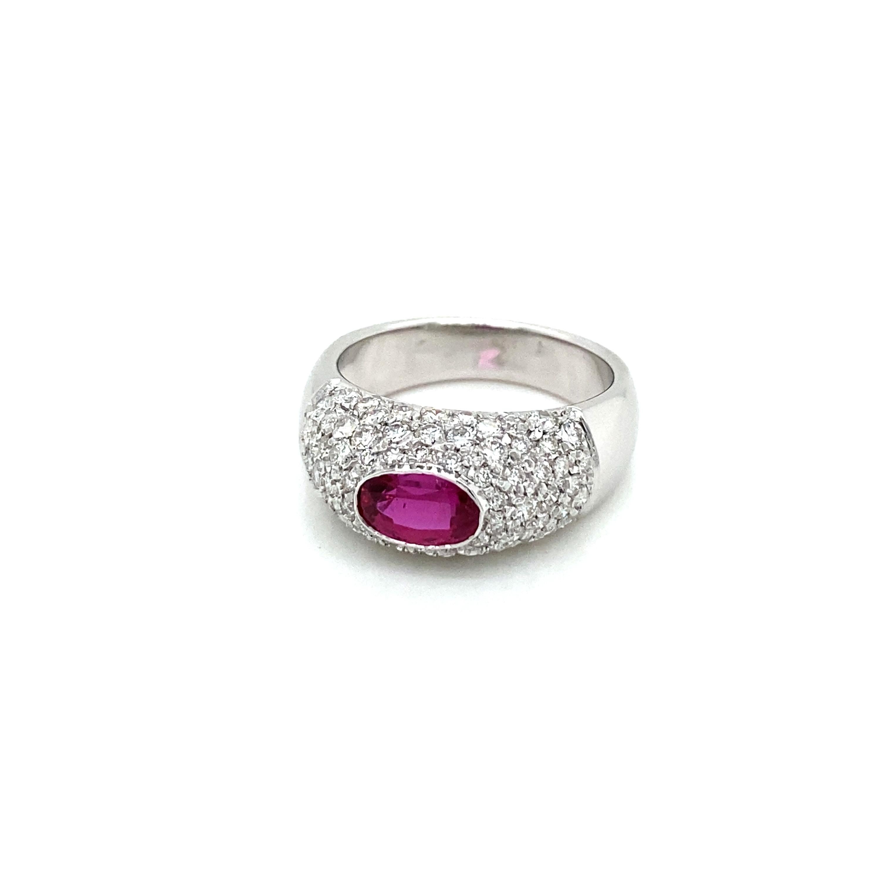 Estate Ruby Diamond Pavé Gold Band Ring For Sale 1