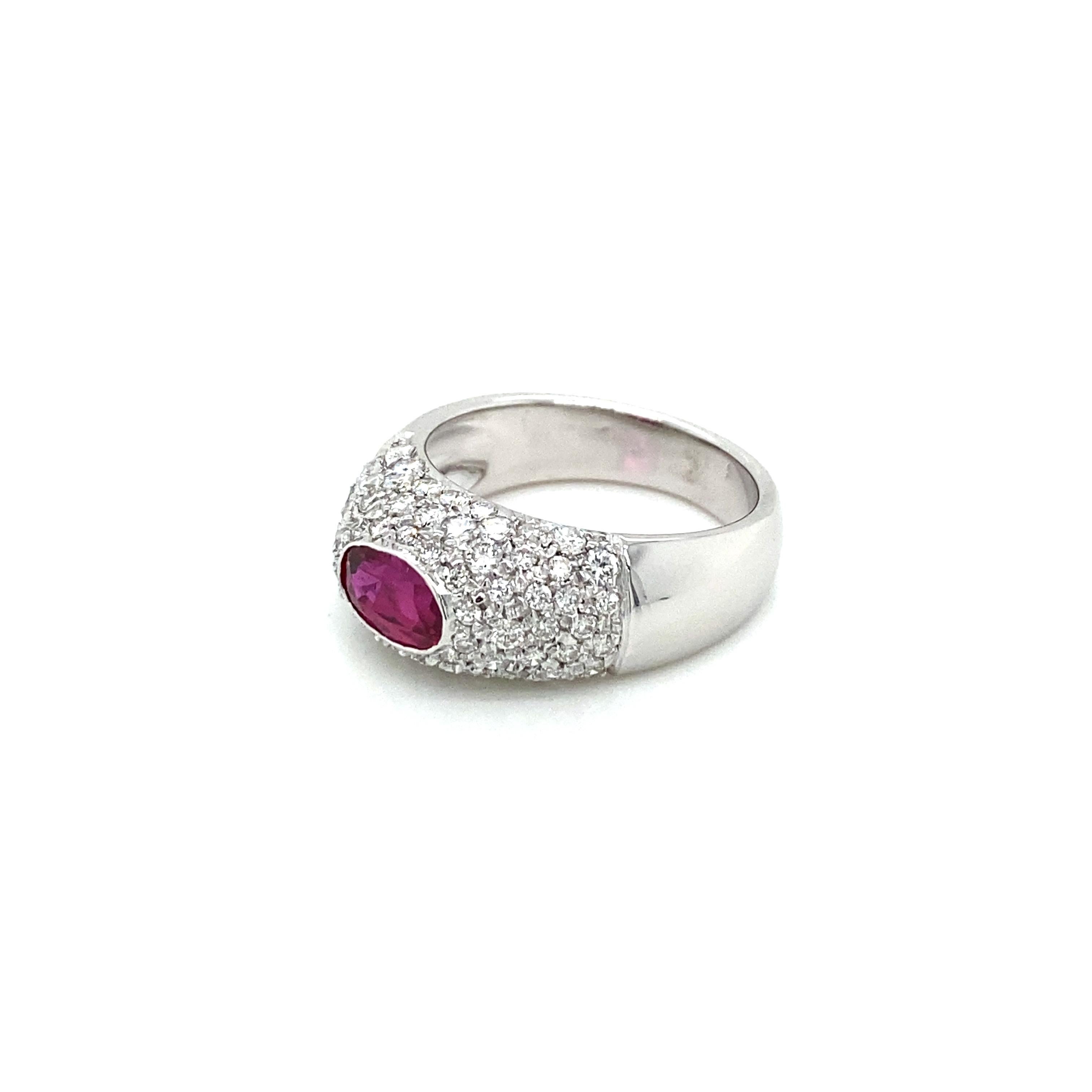 Estate Ruby Diamond Pavé Gold Band Ring For Sale 2