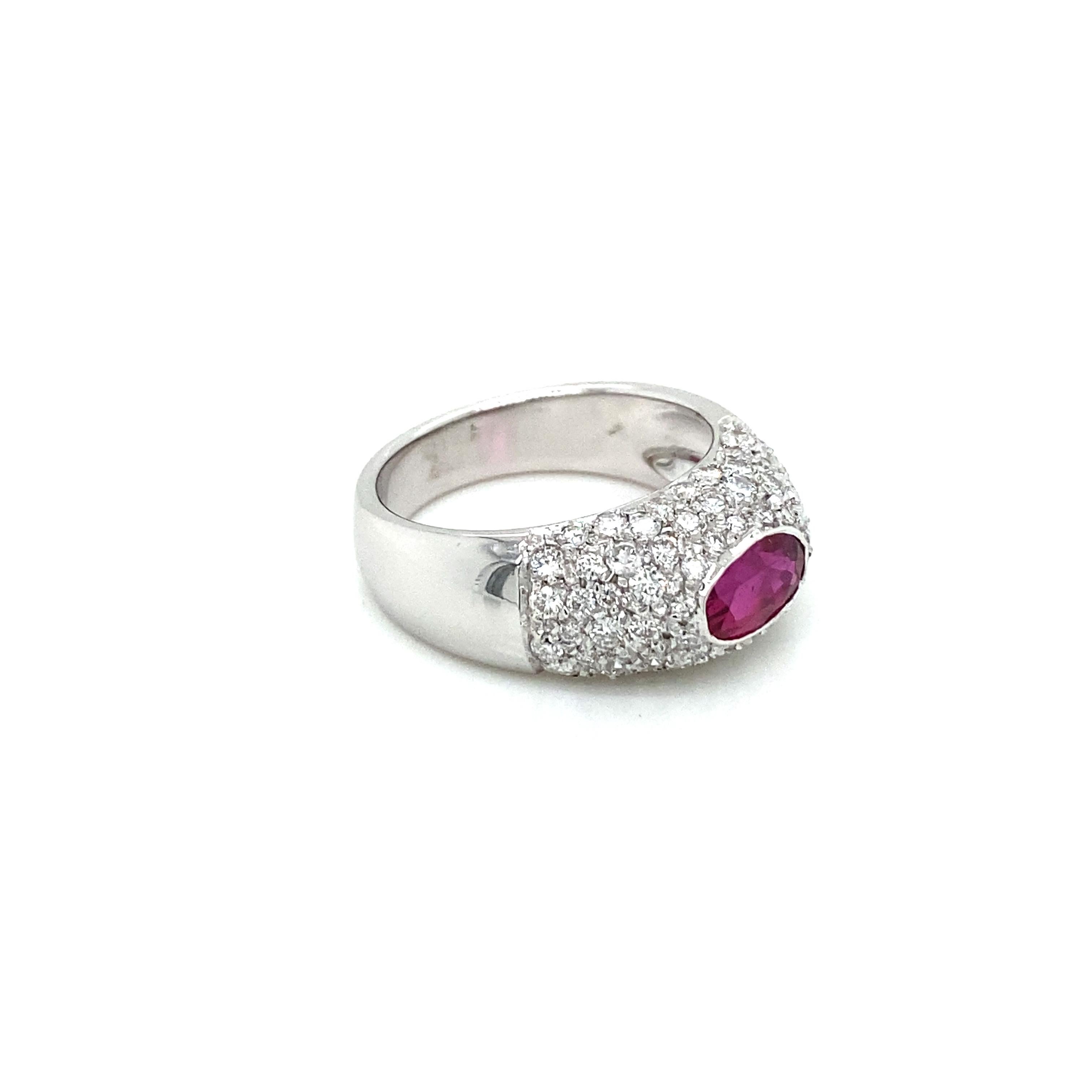 Estate Ruby Diamond Pavé Gold Band Ring For Sale 3