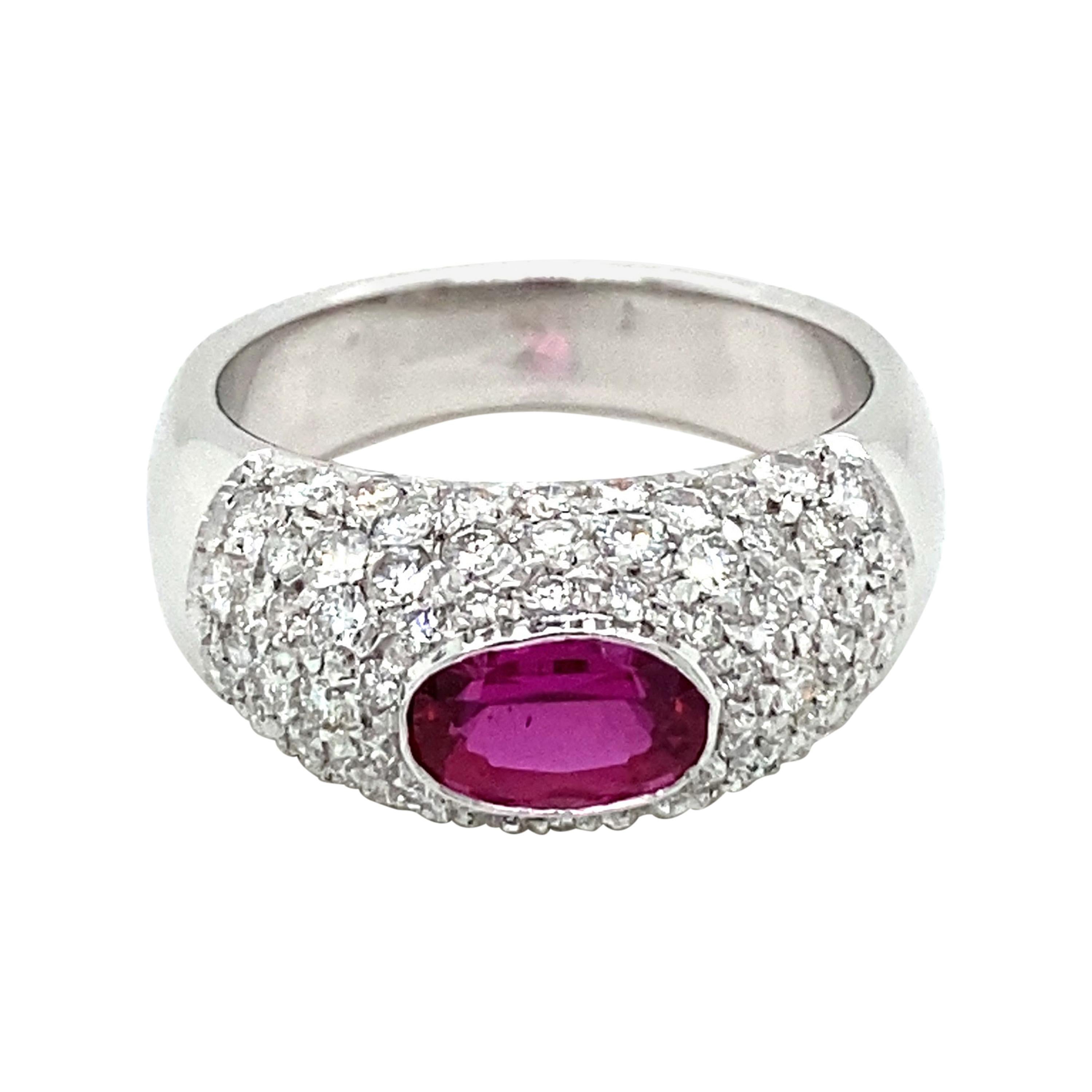 Estate Ruby Diamond Pavé Gold Band Ring For Sale