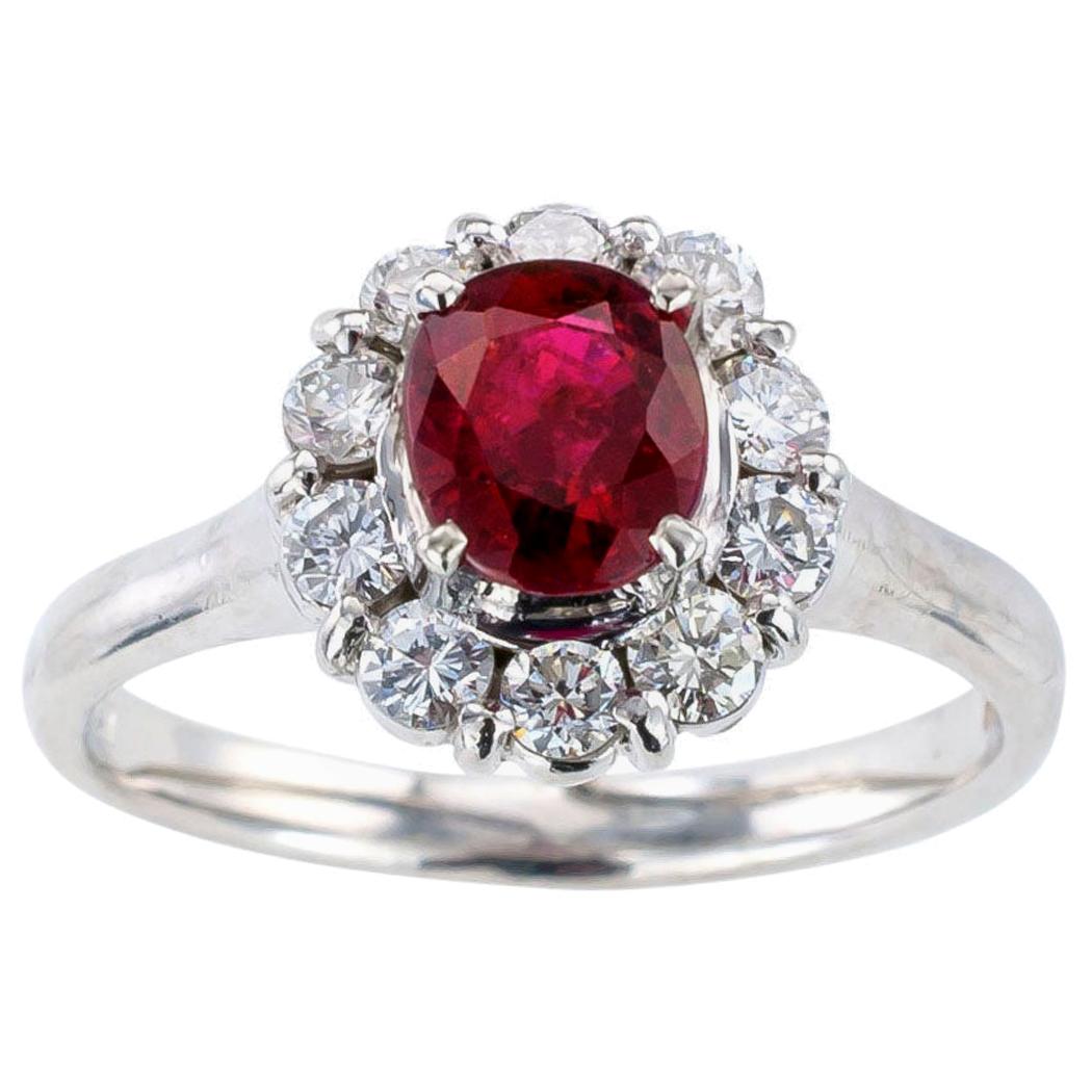 Estate Ruby Diamond Platinum Engagement Ring