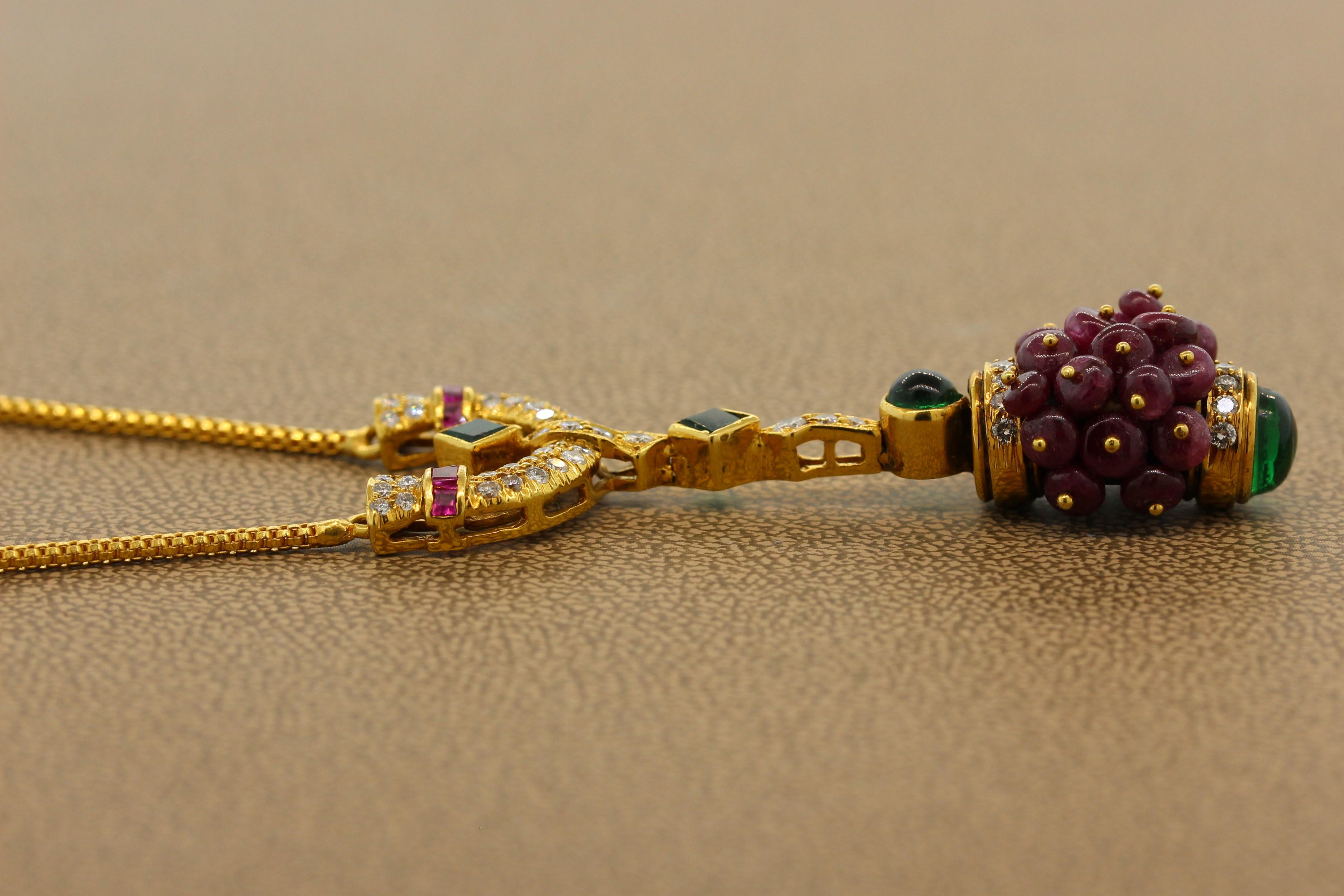 Collana Estate Ruby Emerald Diamond Gold in vendita 1