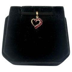 Estate Ruby Heart Pendant in 14kt Yellow Gold - 0.24ctw Round Rubies, Pre-Loved