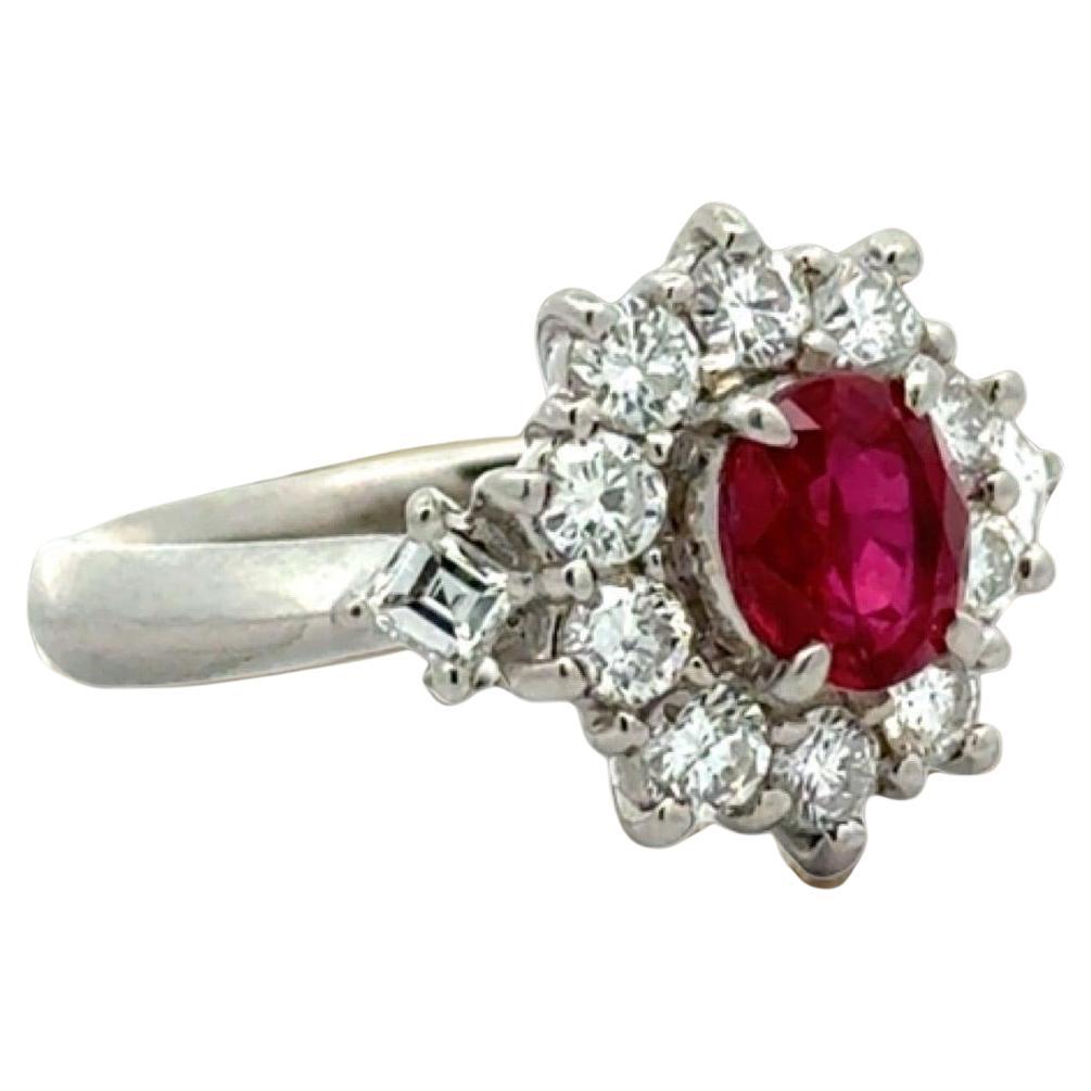 Estate Rubin Oval 1,06ct Diamant 0,89cttw Platin Ring 15268