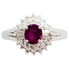Estate Ruby Oval and Diamond Ring in Platinum