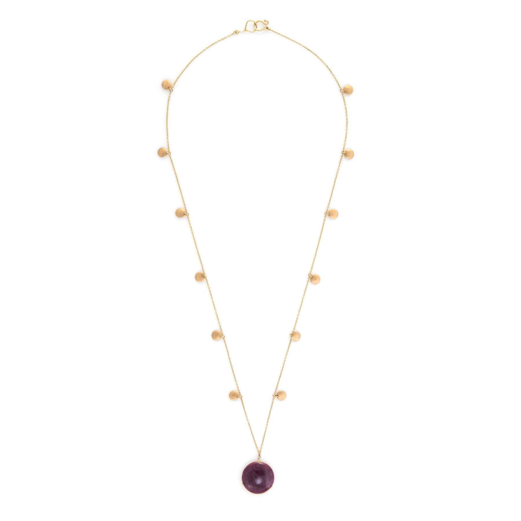 Modern Estate Ruby Slice Necklace 14 Karat Yellow Gold Charm Long Fine Jewelry