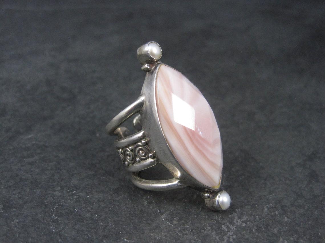 Estate Sajen Sterling Pink Mother of Pearl Ring Size 7 For Sale 4