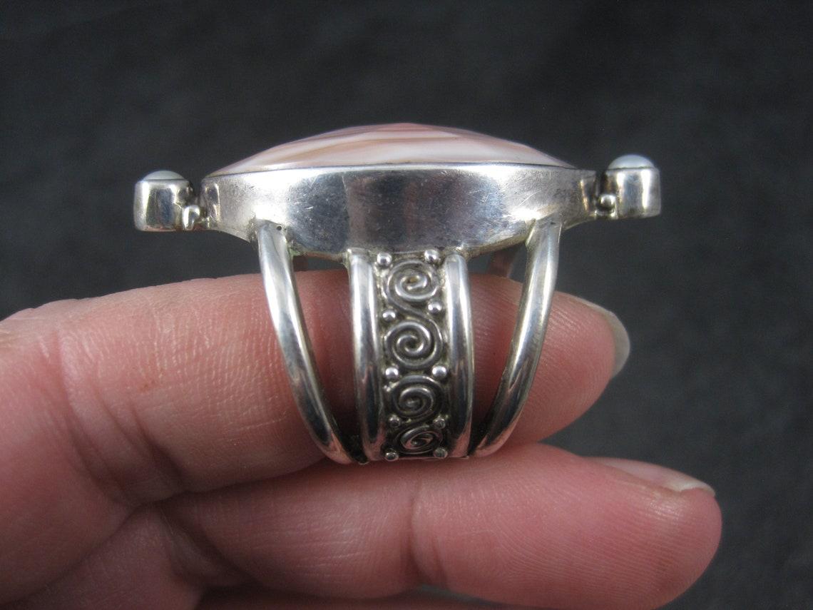 Estate Sajen Sterling Pink Mother of Pearl Ring Size 7 For Sale 2