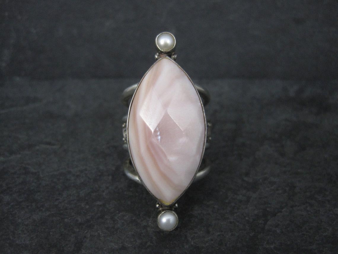 Estate Sajen Sterling Pink Mother of Pearl Ring Size 7 For Sale 3