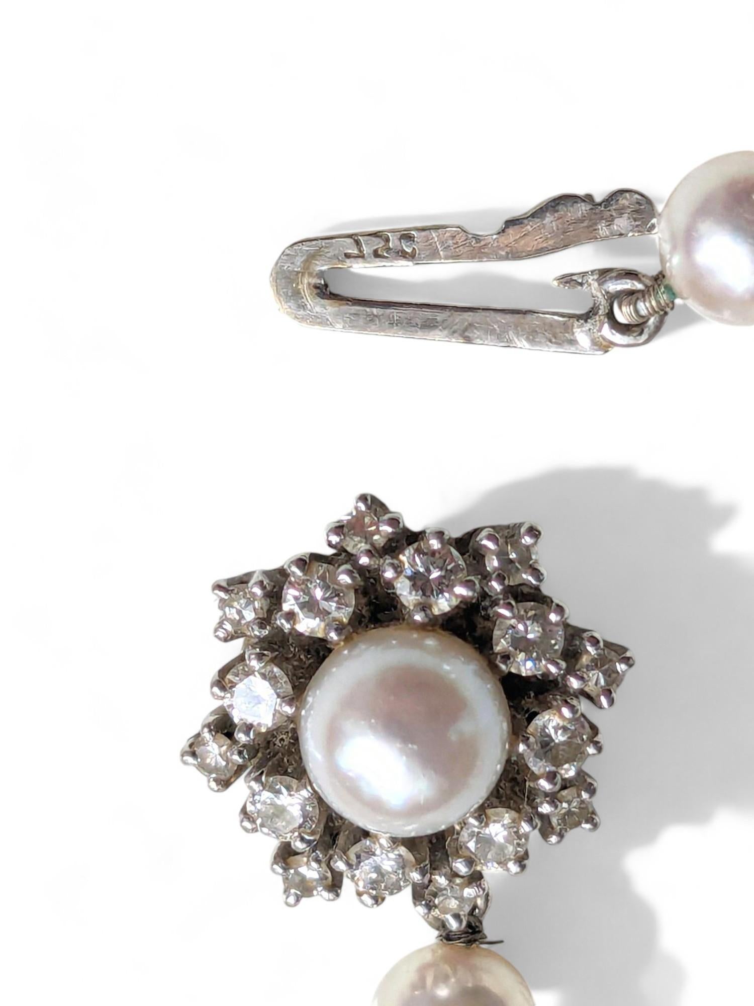 Jugenstil Estate Salzwasser Akoya Perle 150 Karat Diamant 18K Weißgold Halskette im Angebot 6