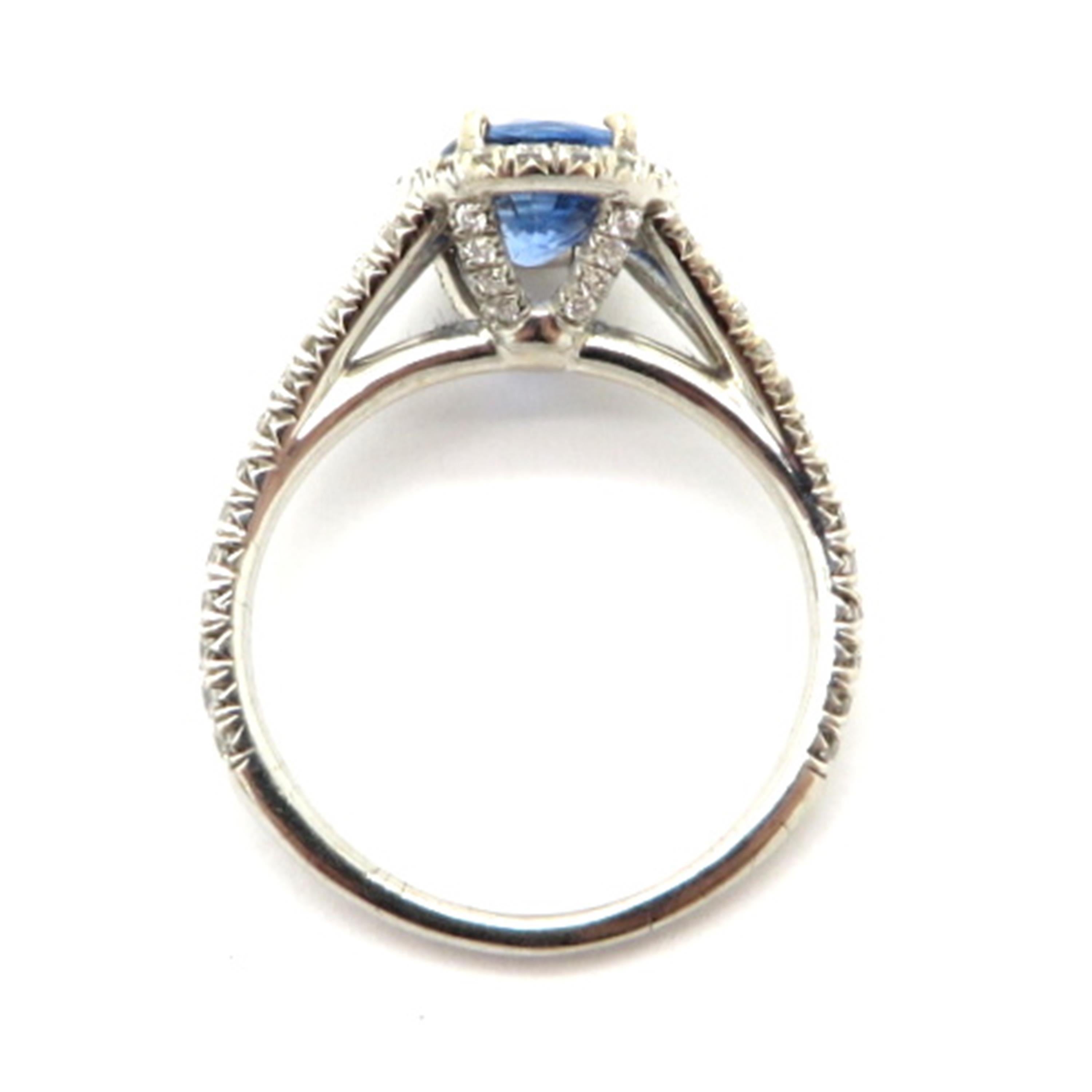 Women's Estate Sapphire and Diamond 18 Karat White Gold Halo Ring For Sale