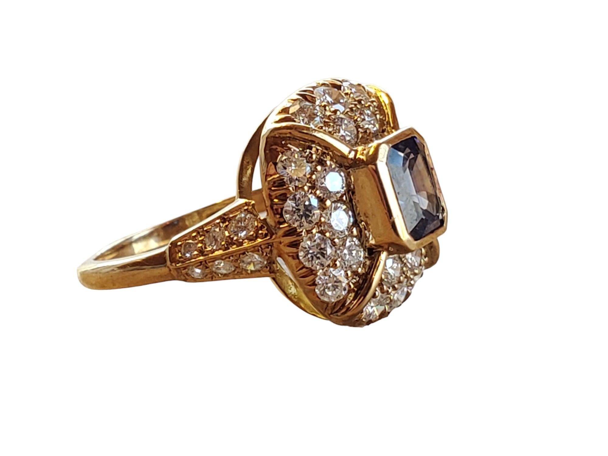 Nachlass Saphir und Diamant 18k Gelbgold Ring farblose VS Diamanten im Zustand „Hervorragend“ im Angebot in Overland Park, KS