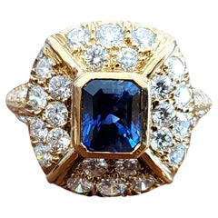 Nachlass Saphir und Diamant 18k Gelbgold Ring farblose VS Diamanten