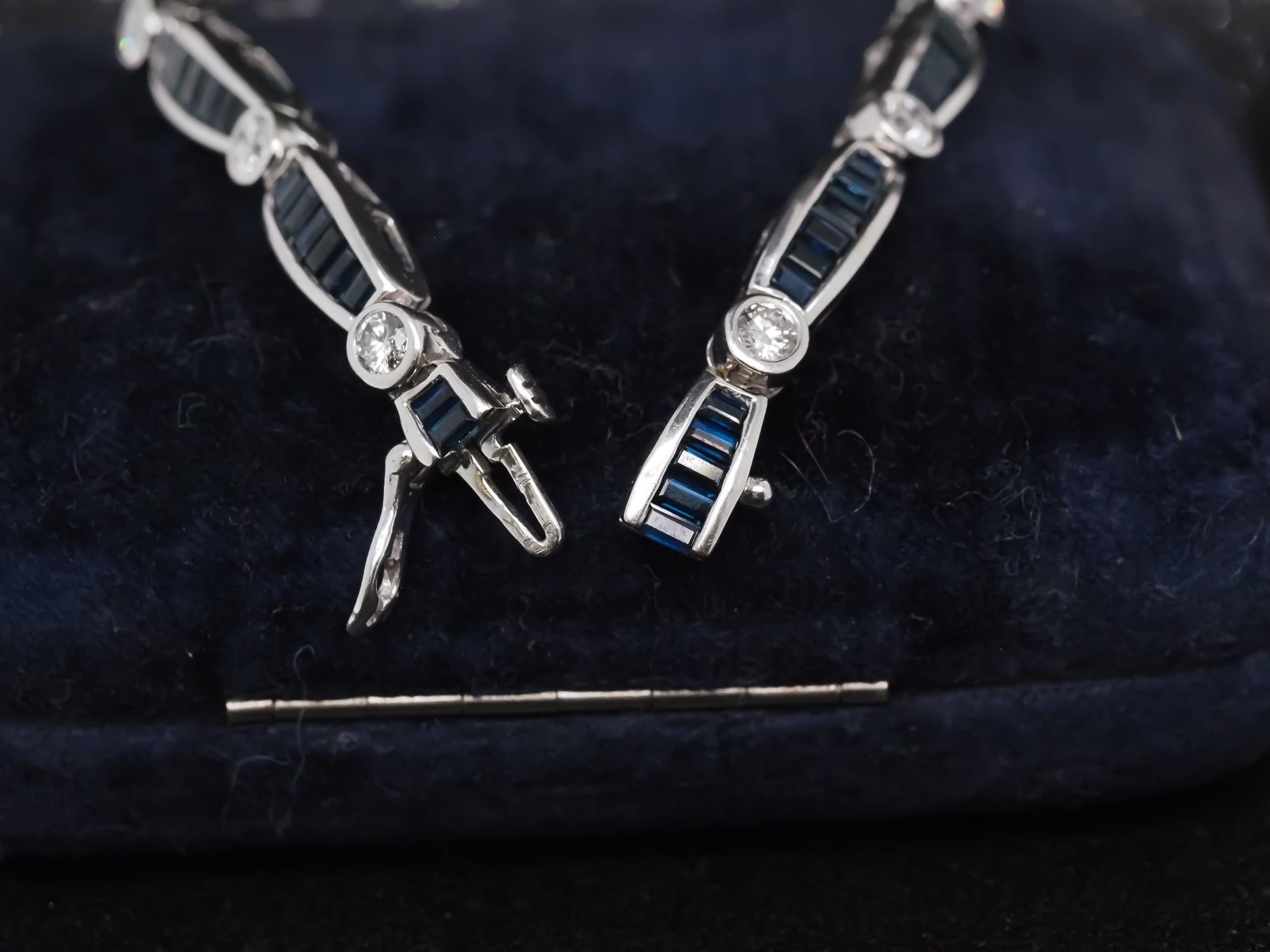 Estate Sapphire and Diamond Bracelet 14K White Gold For Sale 5