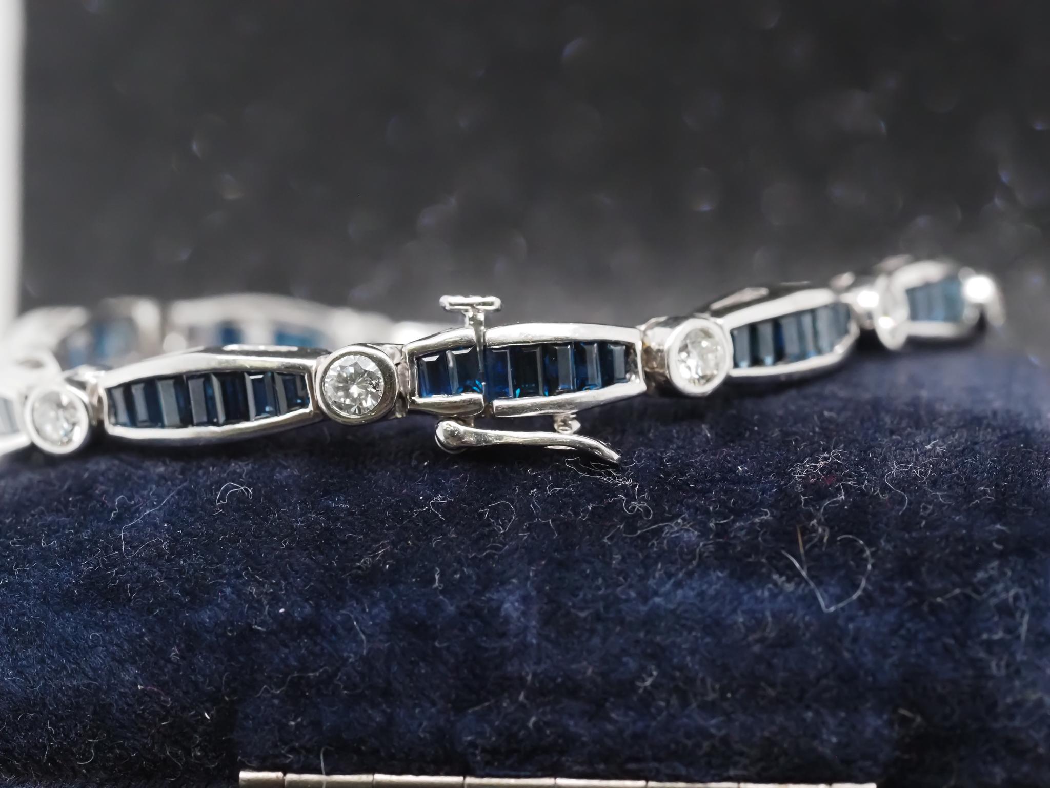 Estate Sapphire and Diamond Bracelet 14K White Gold For Sale 6