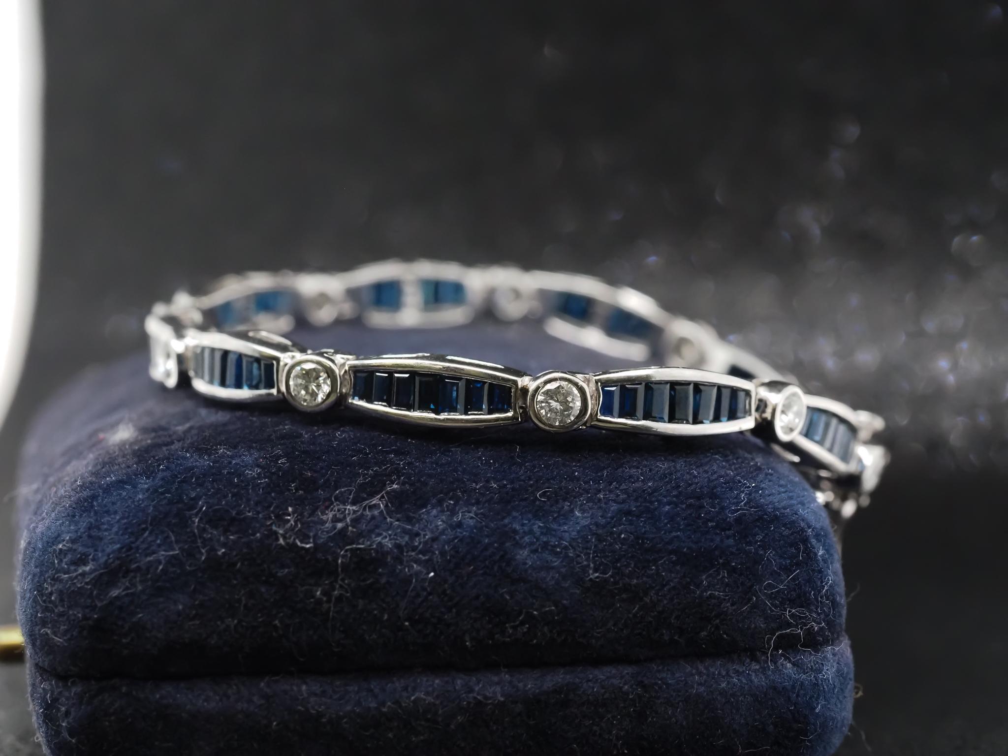 Estate Sapphire and Diamond Bracelet 14K White Gold For Sale 8