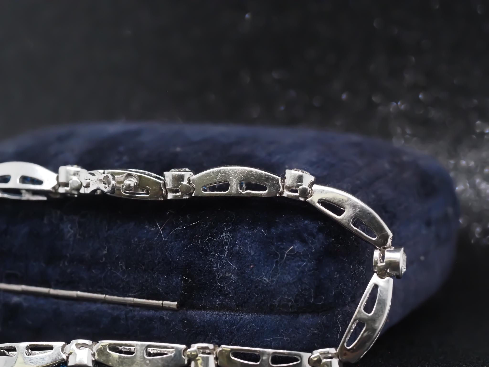 Estate Sapphire and Diamond Bracelet 14K White Gold In Good Condition For Sale In Hicksville, NY