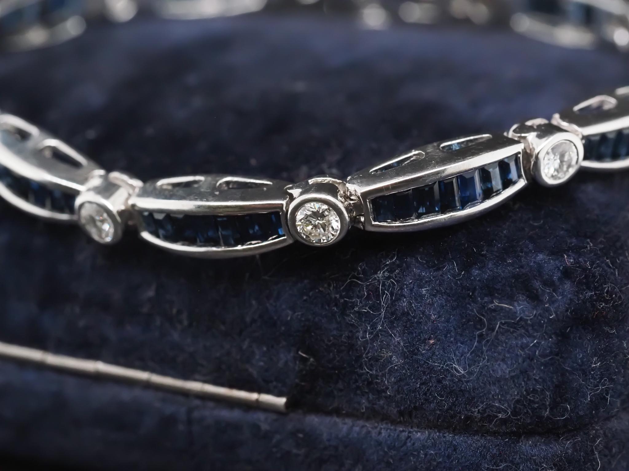 Women's Estate Sapphire and Diamond Bracelet 14K White Gold For Sale