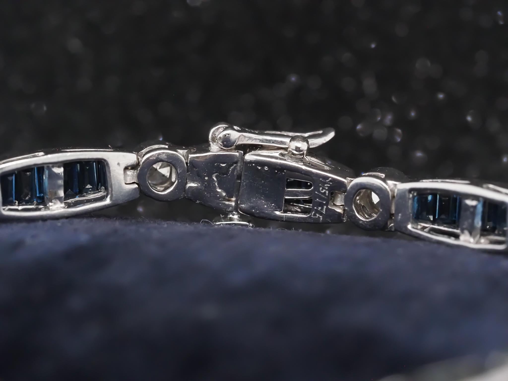 Estate Sapphire and Diamond Bracelet 14K White Gold For Sale 2