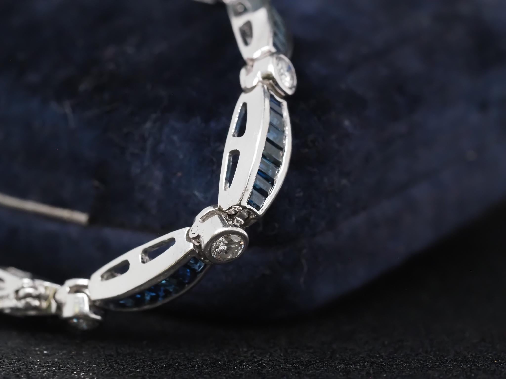Estate Sapphire and Diamond Bracelet 14K White Gold For Sale 3