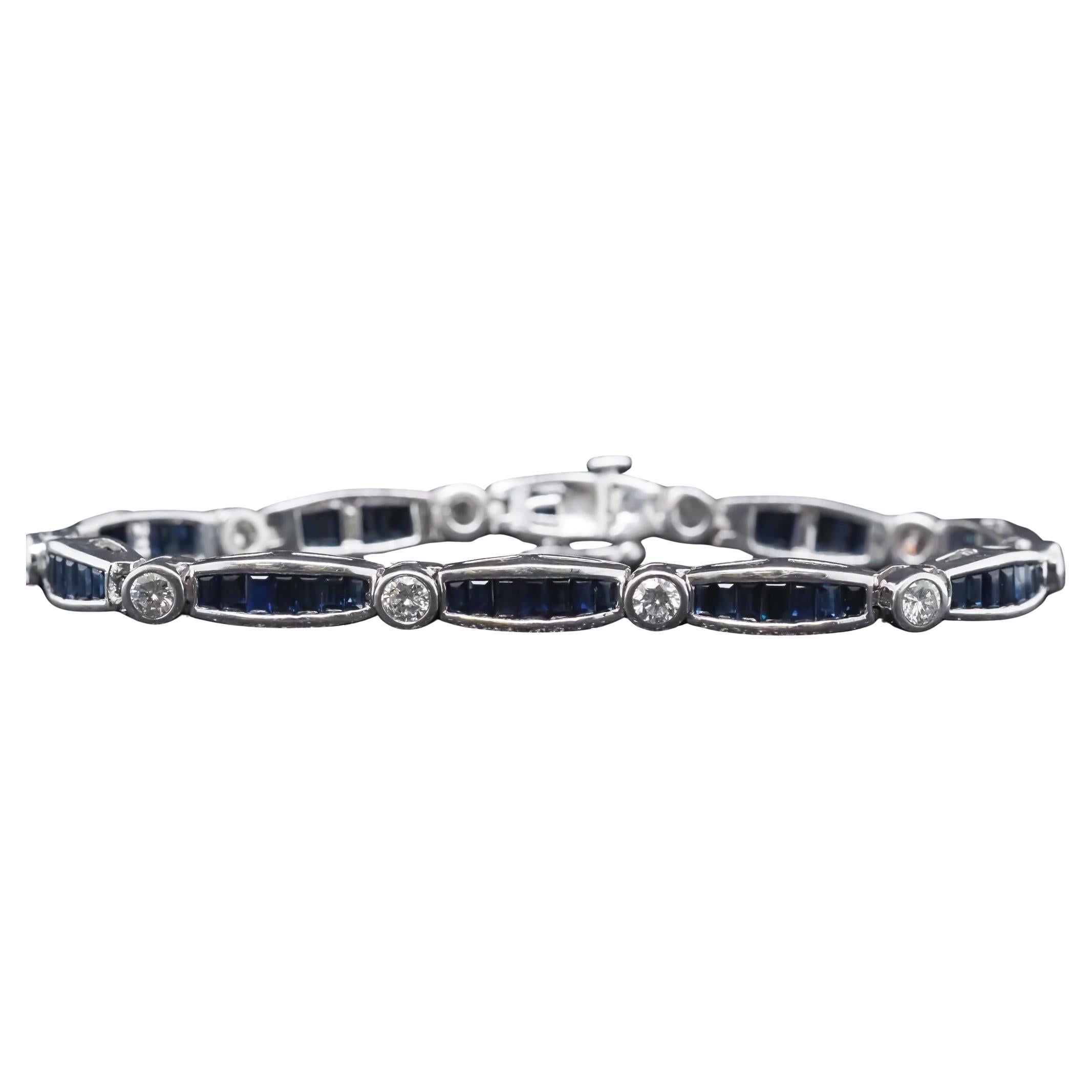 Estate Sapphire and Diamond Bracelet 14K White Gold