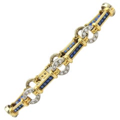 Estate Sapphire and Diamond Bracelet Spark Creations 18 Karat Two-Tone Gold