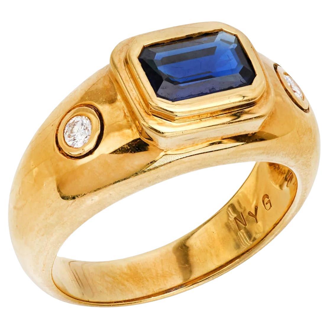 Estate Sapphire and Diamond Three Stone Ring