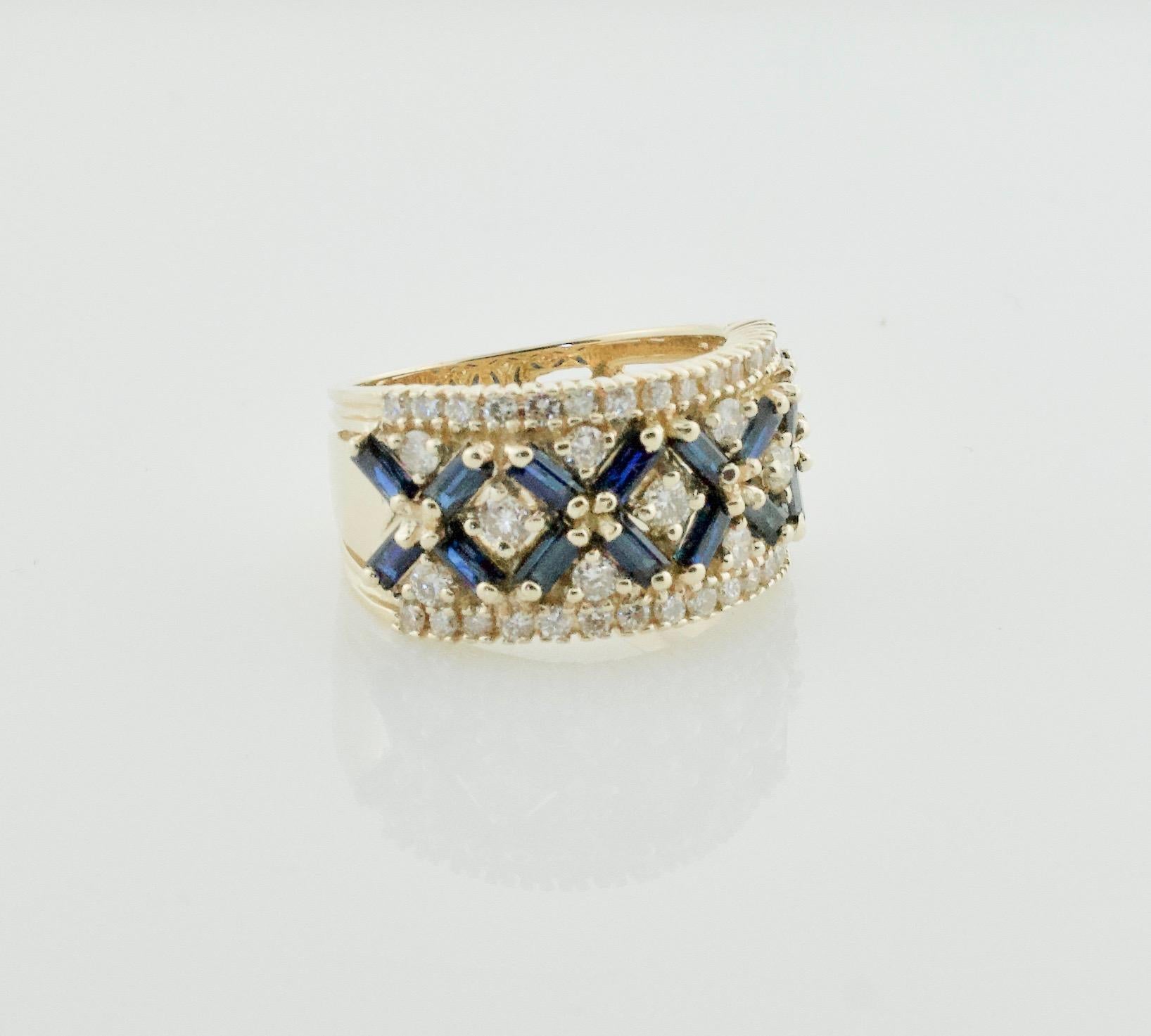 Modern Estate Sapphire and Diamond Wedding Band in Yellow Gold For Sale