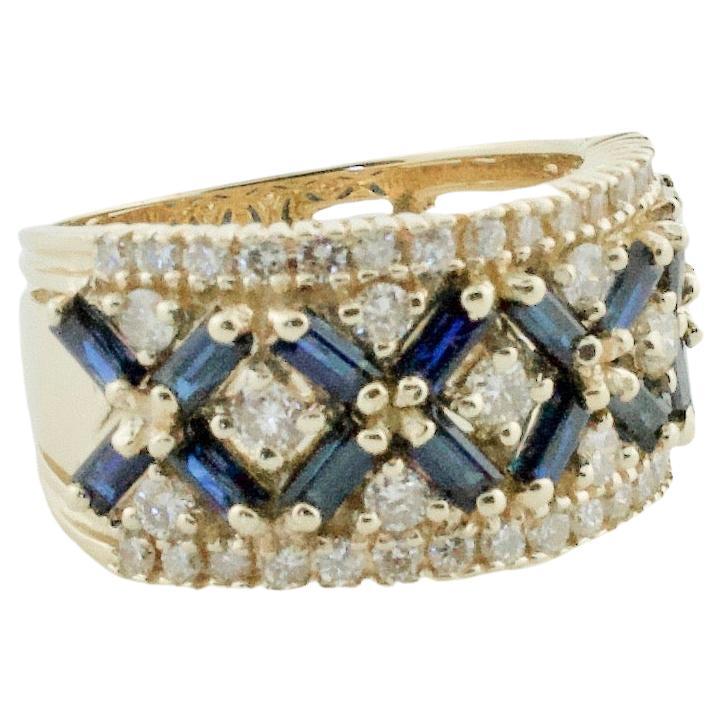 Estate Sapphire and Diamond Wedding Band in Yellow Gold For Sale