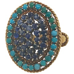 Estate Sapphire and Turquoise Ring Set in 18 Karat Yellow Gold