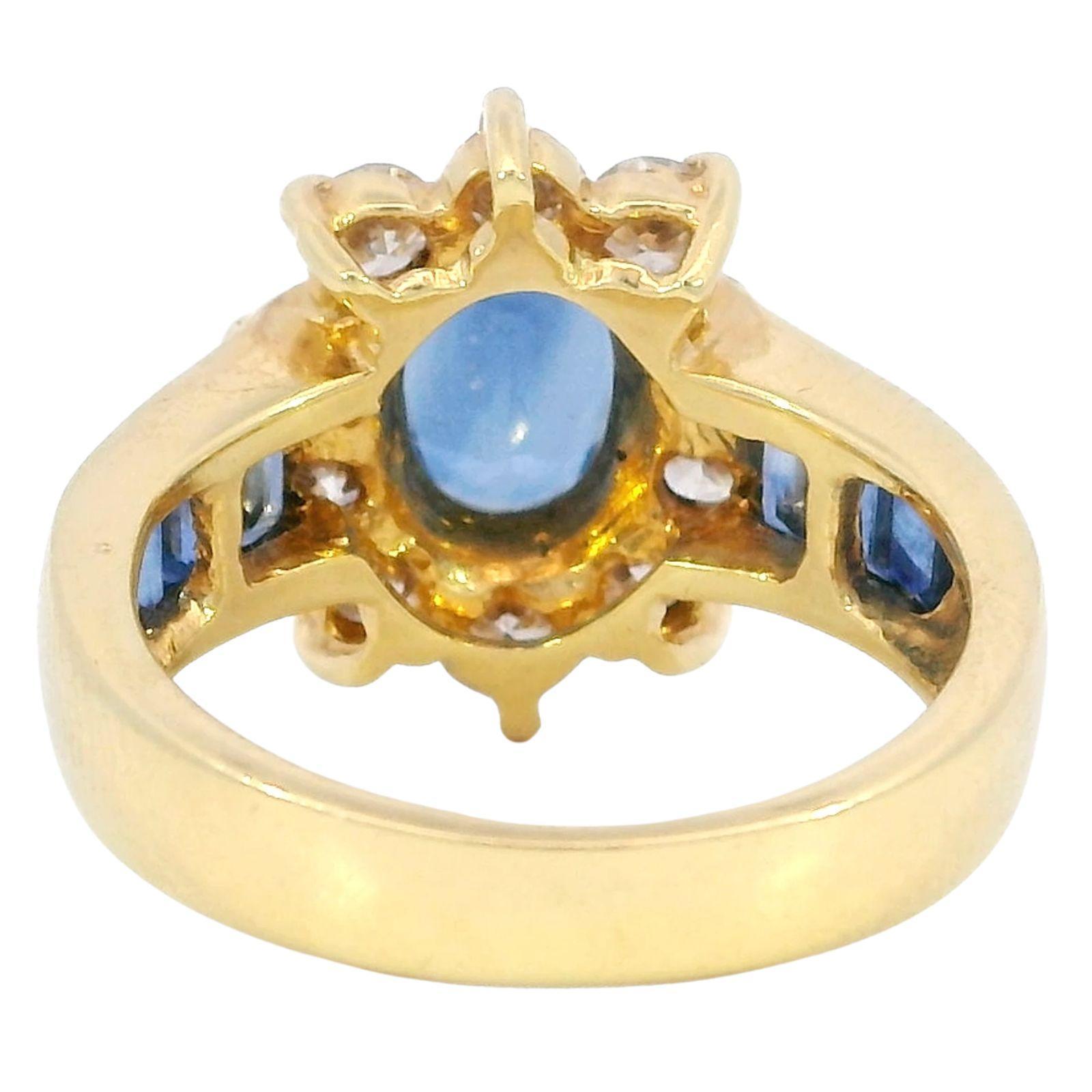 Estate Saphir Diamant Cluster Ring 18K Gelbgold ~3.77ctw im Zustand „Hervorragend“ im Angebot in Fairfield, CT