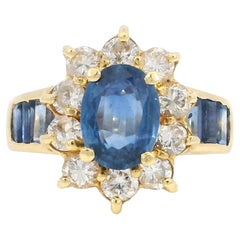 Anello con zaffiro e diamante Estate in oro giallo 18 carati ~3.77ctw