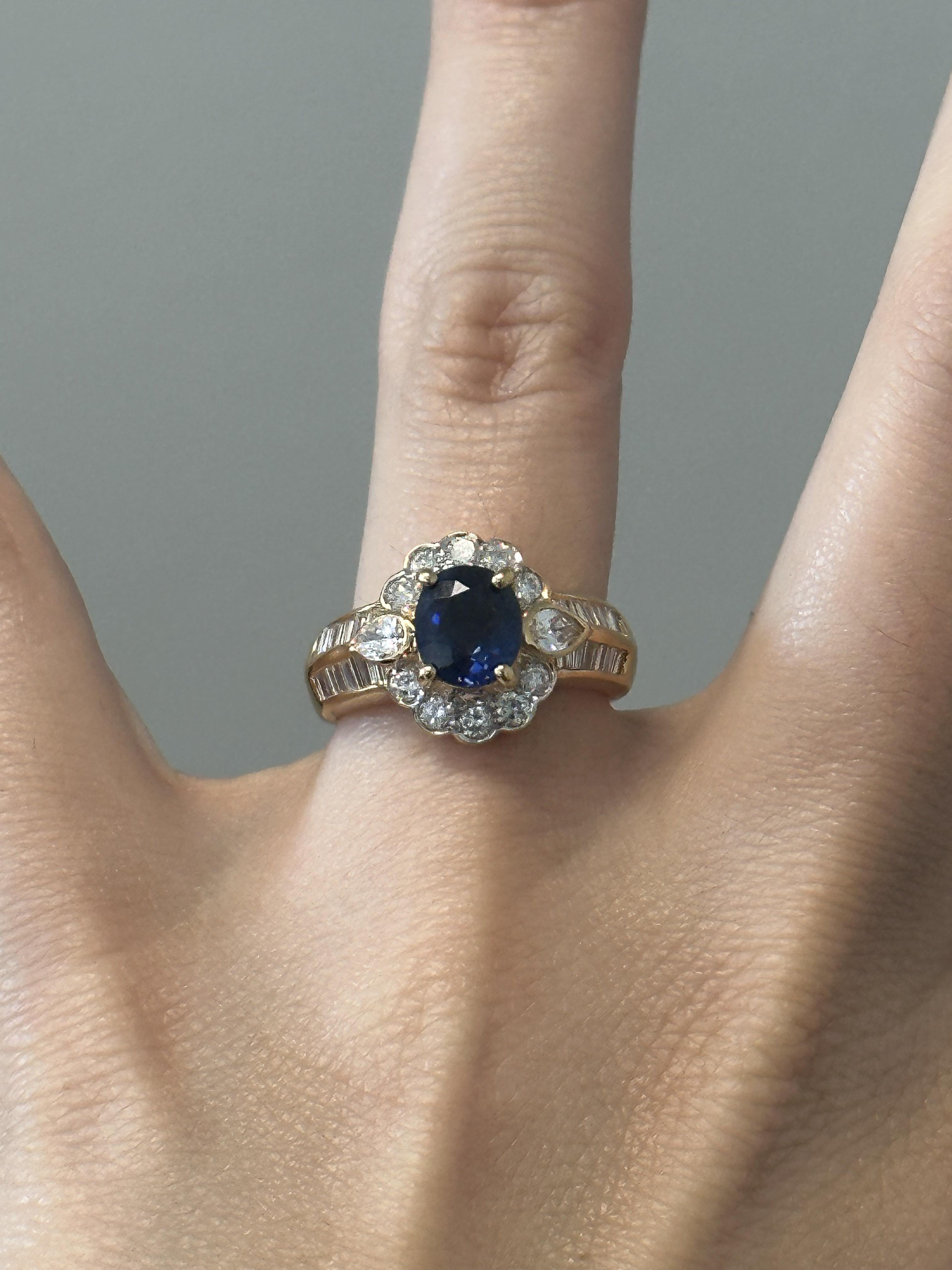Estate Saphir Diamant Cluster Ring 18K Gelbgold Größe 6,75 ~3,02ctw im Angebot 5