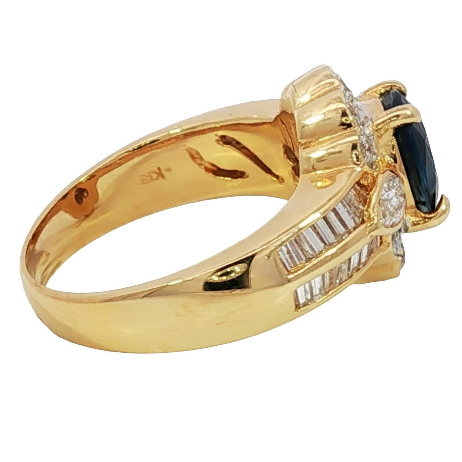 Estate Saphir Diamant Cluster Ring 18K Gelbgold Größe 6,75 ~3,02ctw im Angebot 1