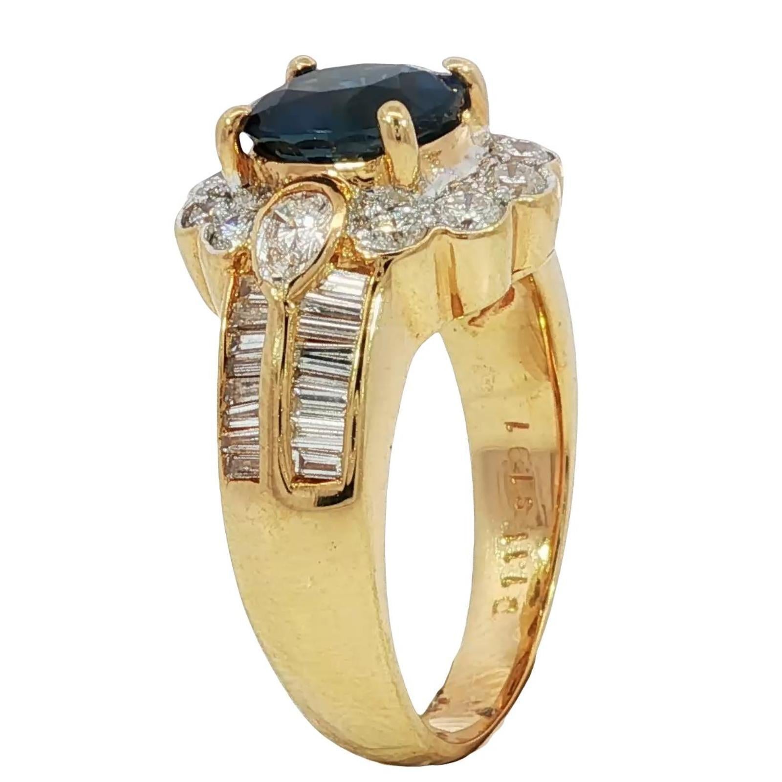 Estate Saphir Diamant Cluster Ring 18K Gelbgold Größe 6,75 ~3,02ctw im Angebot 2