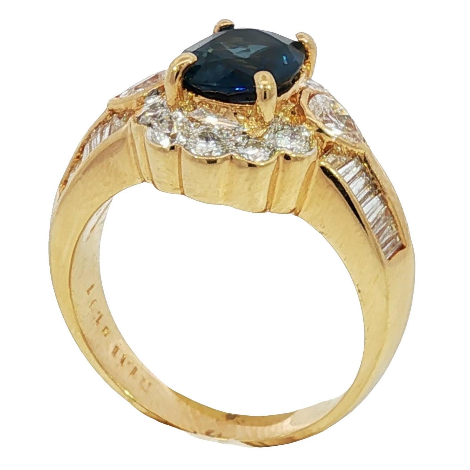 Estate Saphir Diamant Cluster Ring 18K Gelbgold Größe 6,75 ~3,02ctw im Angebot 3