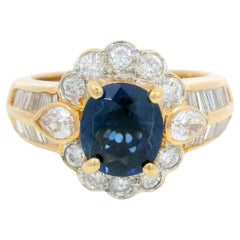 Anello con zaffiro e diamanti Estate in oro giallo 18K misura 6,75 ~3,02ctw
