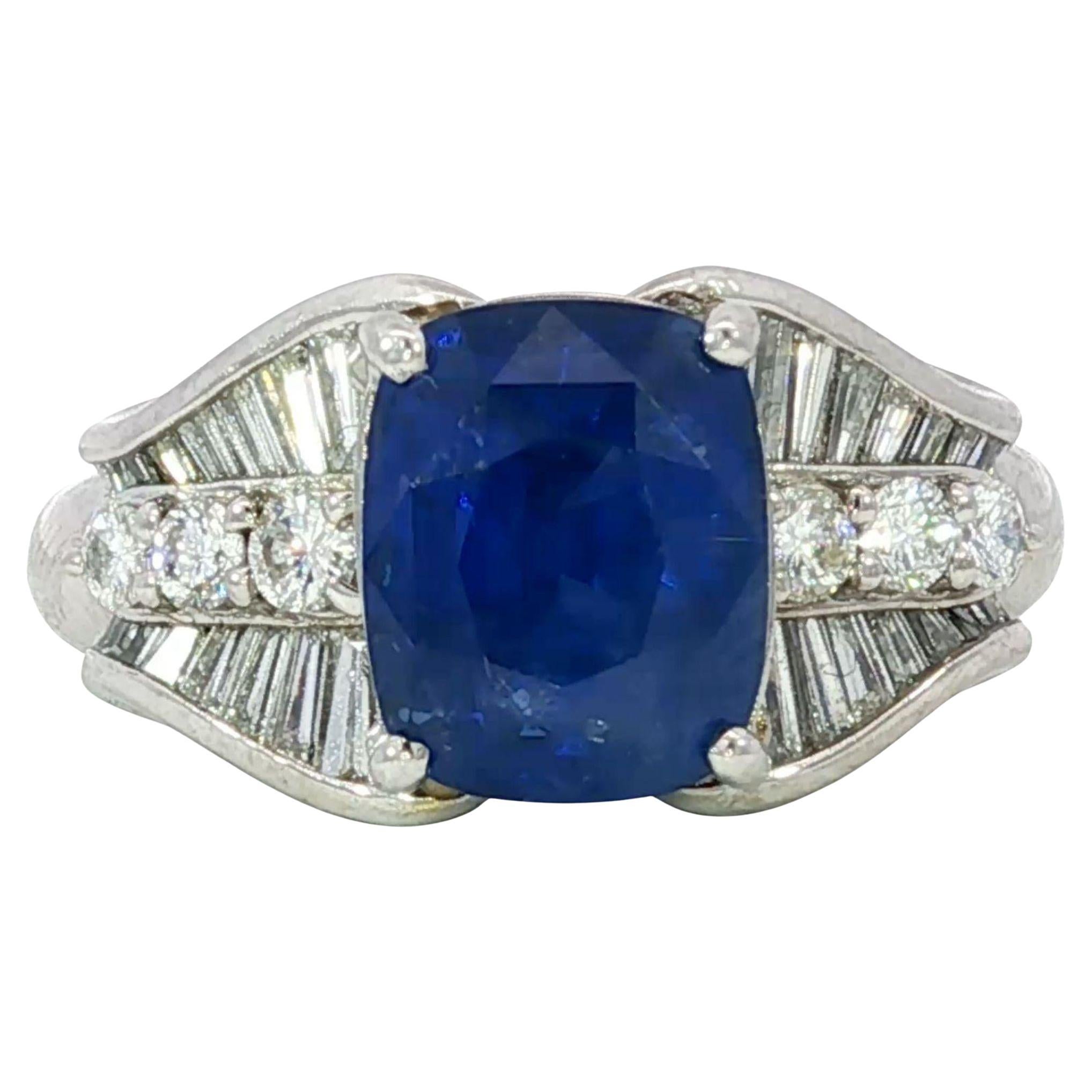 Estate Sapphire Diamond Cocktail Ring Royal Blue GIA Certified 6.03ctw