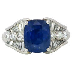 Estate Sapphire Diamond Cocktail Ring Royal Blue GIA Certified 6.03ctw