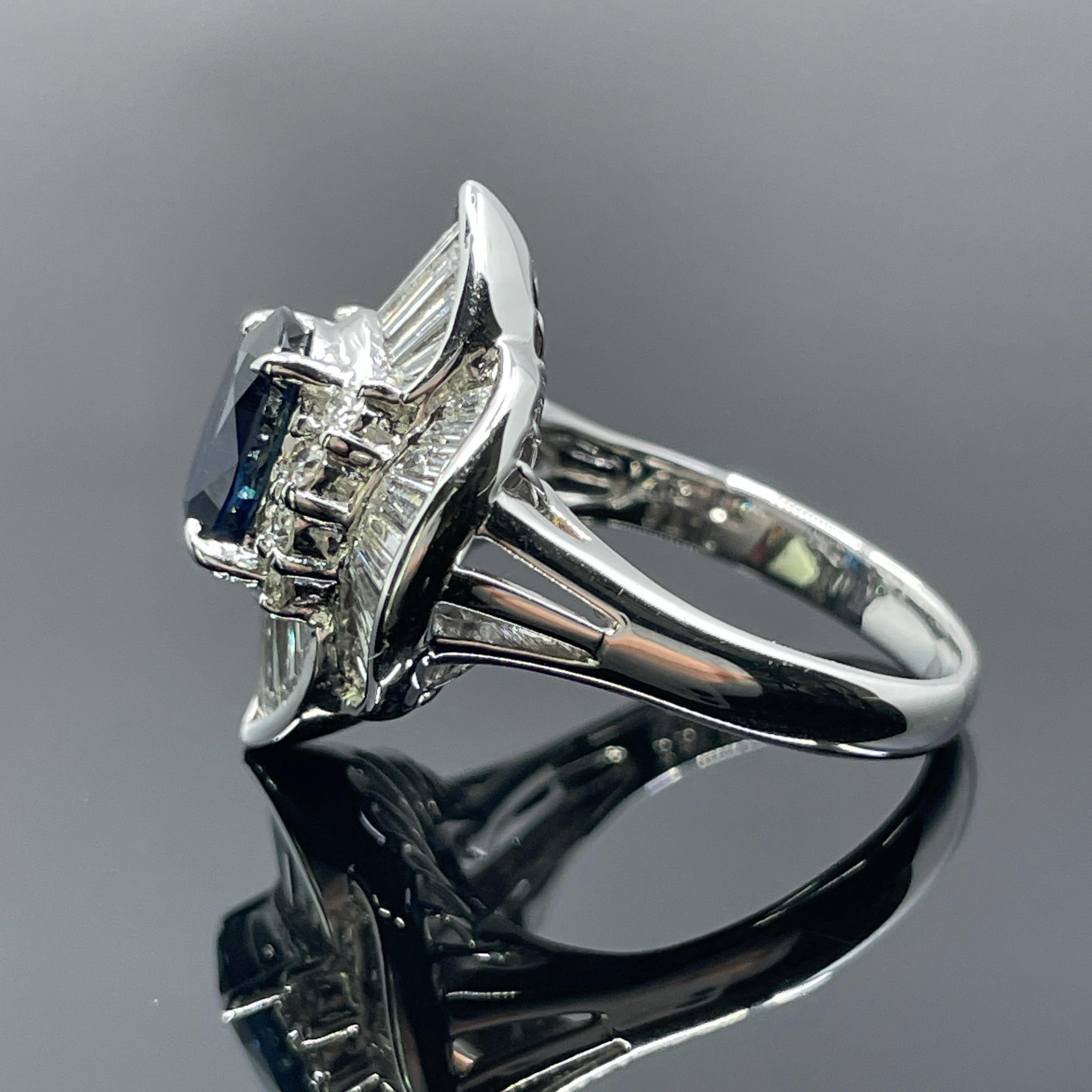 Bague ballerine saphir et diamant en platine 3.11ctw Excellent état - En vente à Orlando, FL